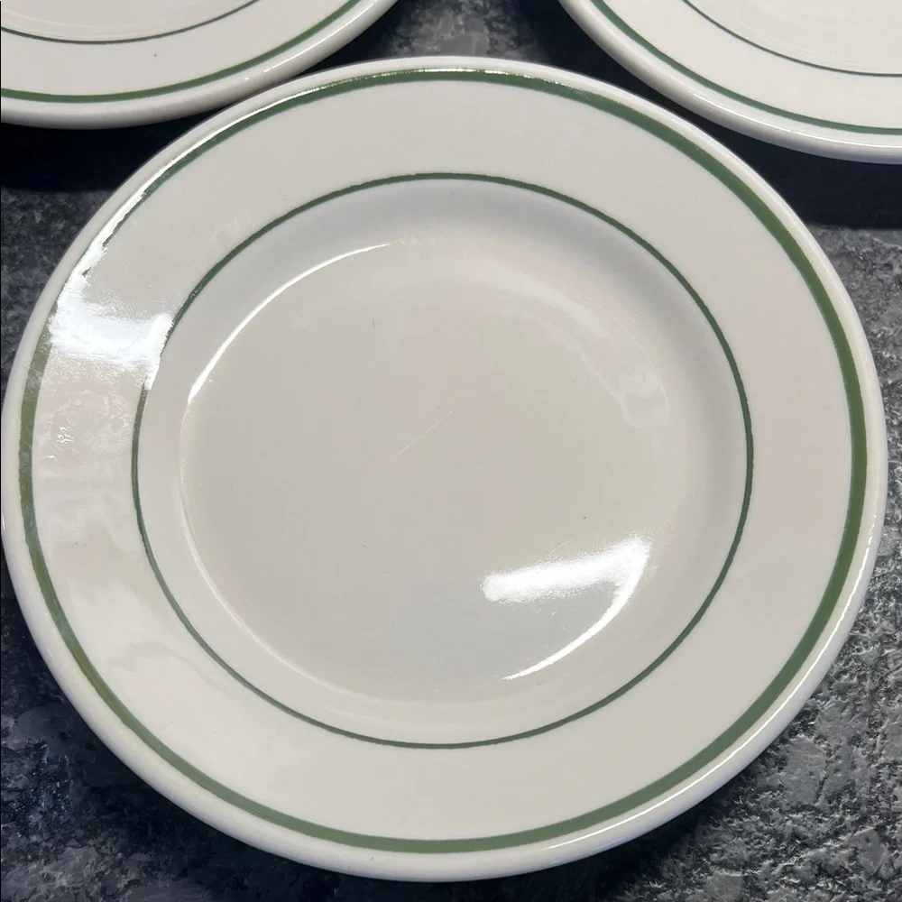 Buffalo China Classic White Restaurant (Diner) Plates with Green Rim Set of 3-7”